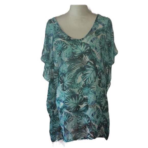 NO BOUNDARIES Blue Hawaiian Floral Swim Coverup M - Picture 4 of 7